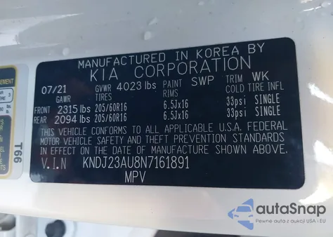 2022 Kia Soul Lx z USA, uszkodzony, nr VIN KNDJ23AU8N7161891